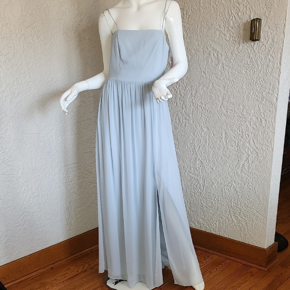 Chic Blue Square Neck Short Sleeve Maxi Dress